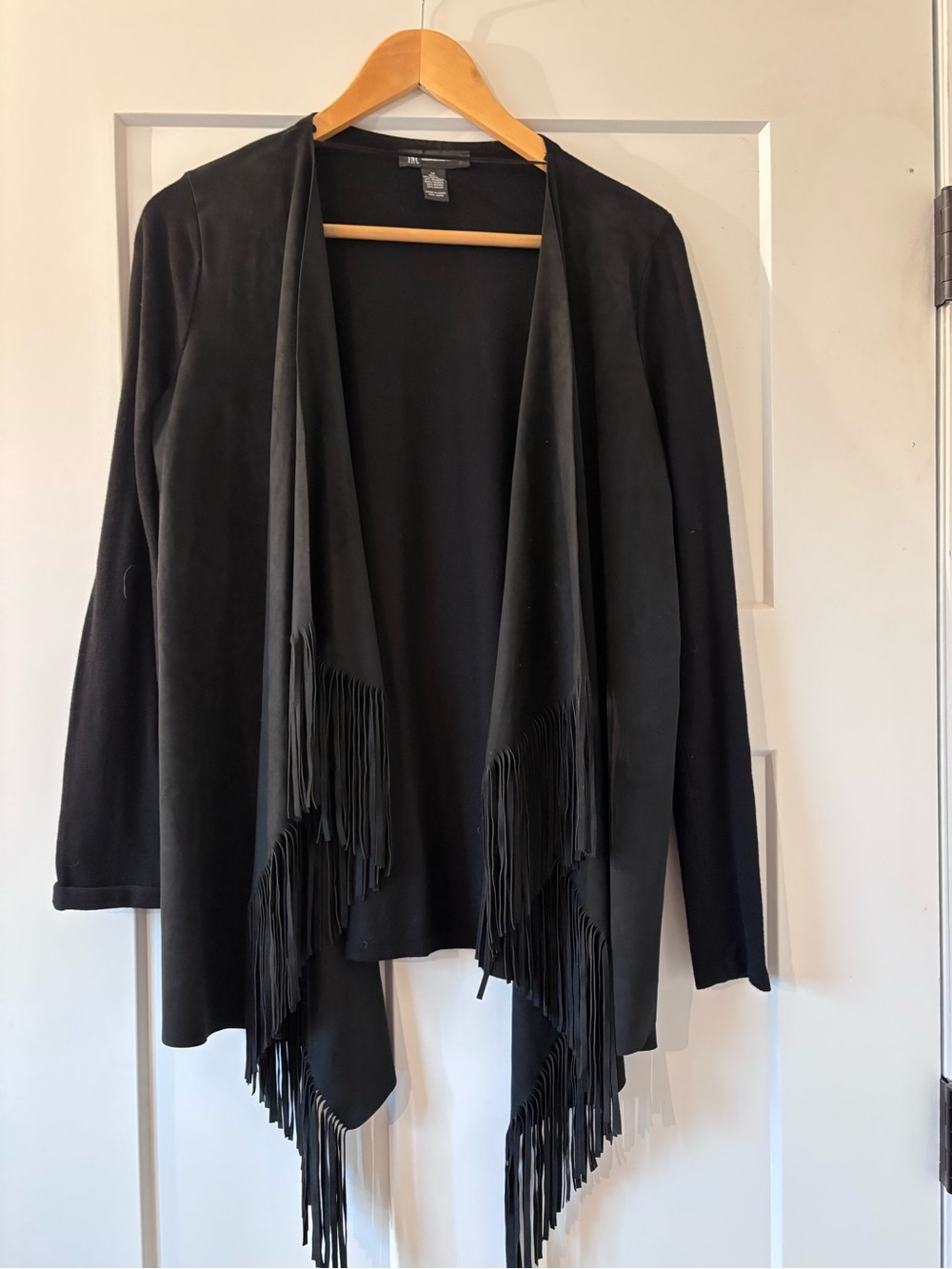 INC International Concepts Black Fringe Open Drape Cardigan